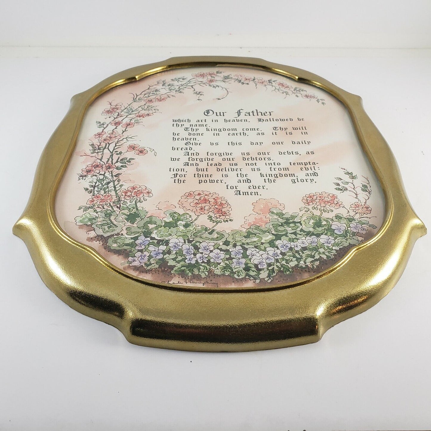 The Lord's Prayer Gold Tone Framed Picture Art Religious Christian Decor Vintage