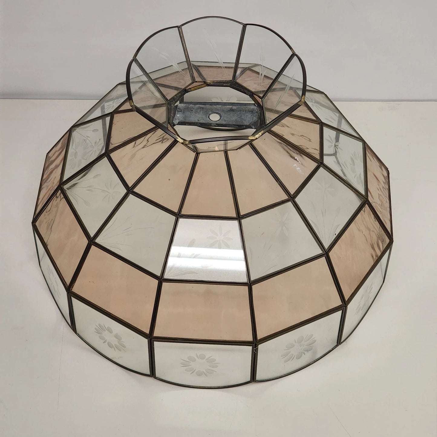 Tiffany Style Swag Lamp Shade Stained Slag Glass Multifaceted Leaded 15.5" Vtg