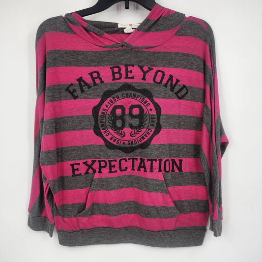 Derek Heart Hoodie Pullover Pink Striped Women's Medium Far Beyond Expectation