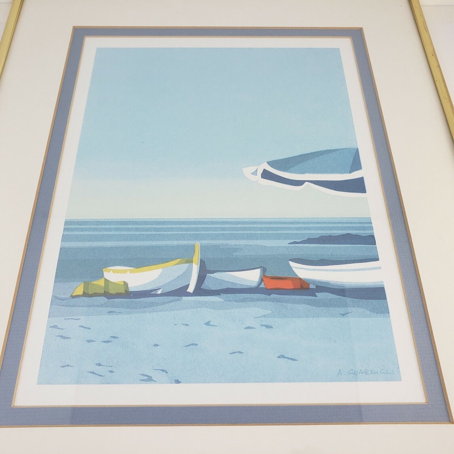 Tropical Ocean View Framed Double Matted Art Print Wall Picture Signed Soft Tone