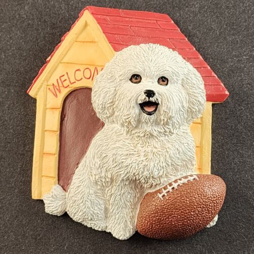 Bichon Frise Refrigerator Magnet Football at Home Dog Figurine Willabee Ward MBI