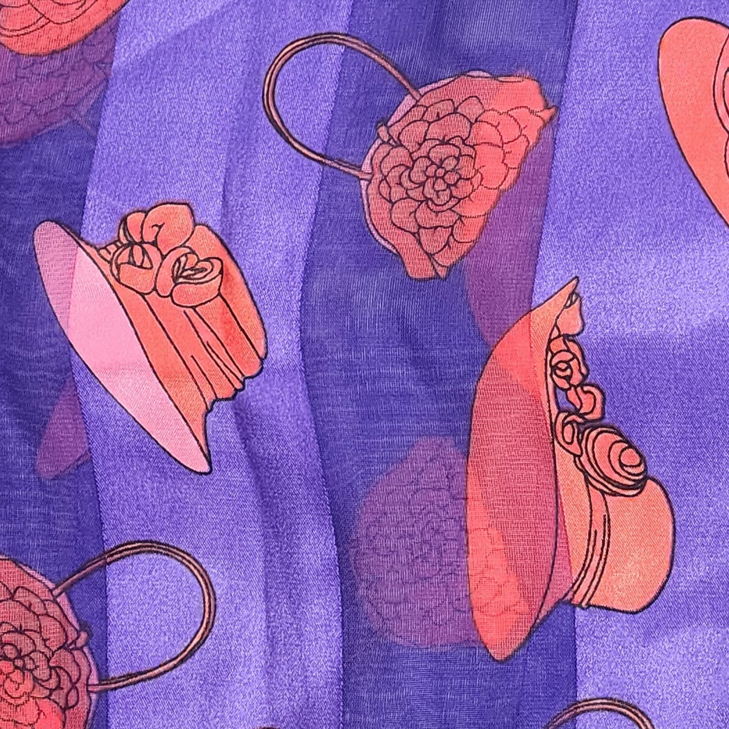 Vintage Purple Lavender Floral Hat Print Retro Scarf Korea
