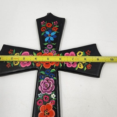 Inspirational Wooden Cross w Floral Hand Painted Routed Edges Pointed Wall Decor