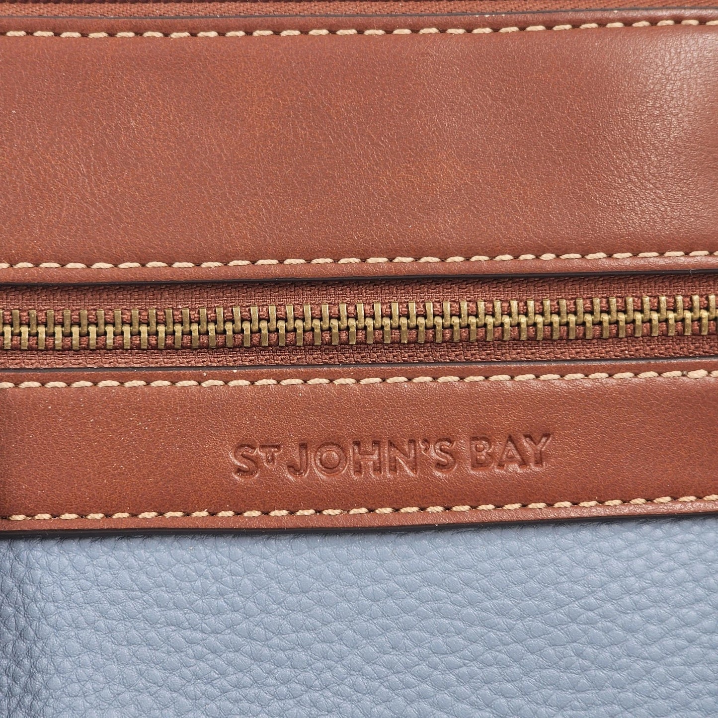 St John's Bay Blue & Brown Crossbody Shoulder Bag Faux Leather Handbag Classic