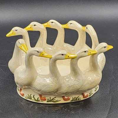 Ceramic Bowl 9" Planter Holland Mold Circle Of Ducks Signed Homemade Vintage 80s