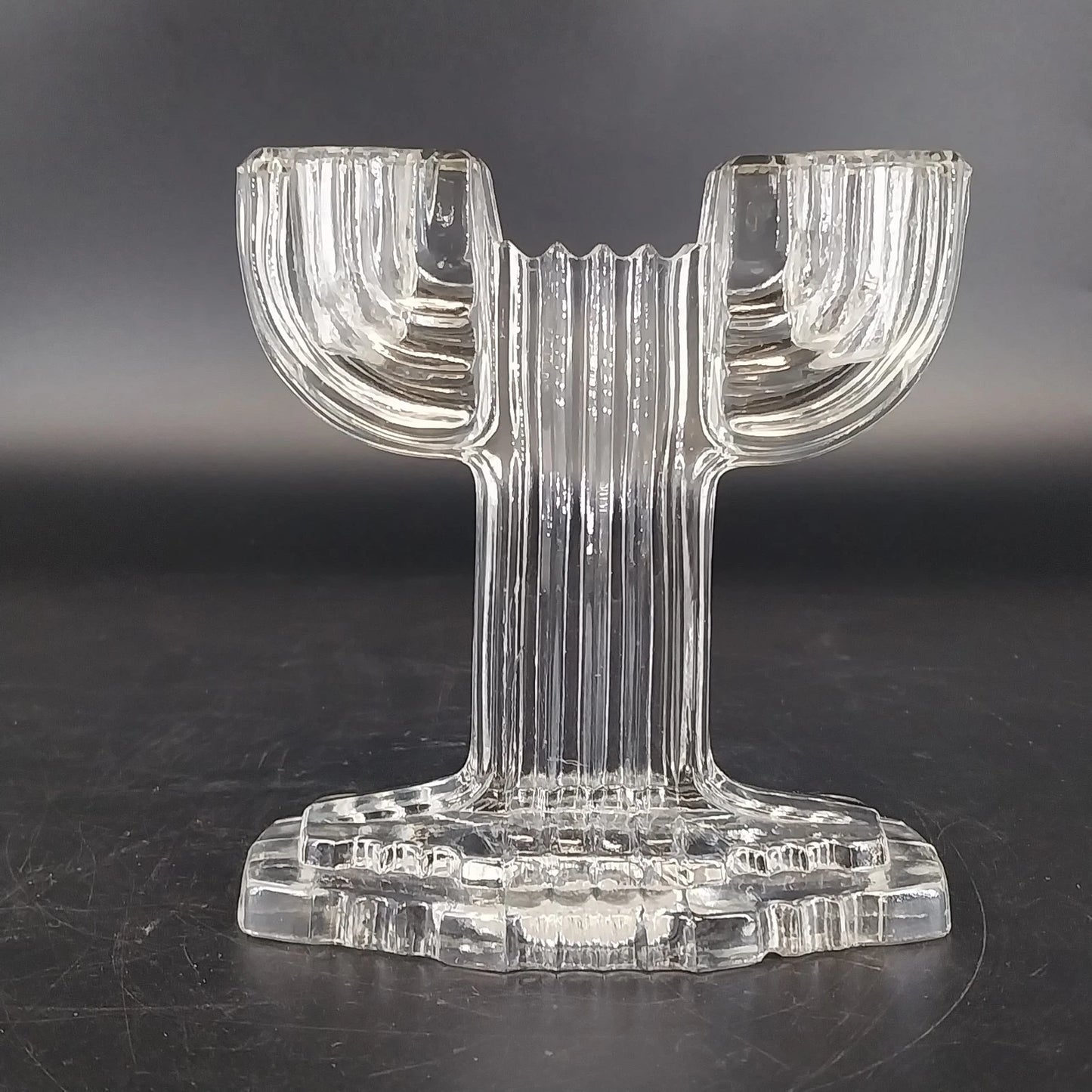 Anchor Hocking Queen Mary Clear Glass Pattern Double Candle Holder 4.5" Vintage