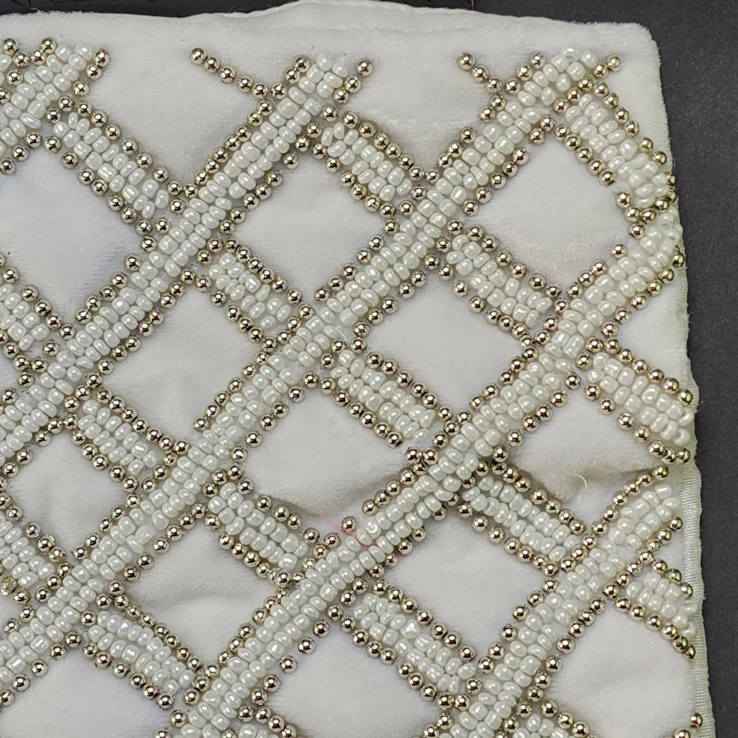 Rachel Zoe Christmas Stocking Silver White Beaded 8"x22" Diamond Polyester NWT