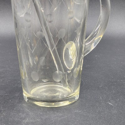 Etched Clear Glass Martini Pitcher 1 Qt w/ Stirrer Fused Handle 8"