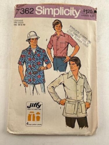 Simplicity 7362 Vintage Sewing Pattern Teen Boys and Men Jiffy Shirt 1976 38-40