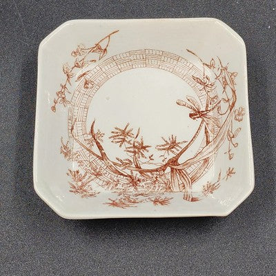 Antique Ridgways Pottery Trinket Dish – 4" Brown Transferware – Dee-Side, Stoke-on-Trent, England – Circa 1885–1890
