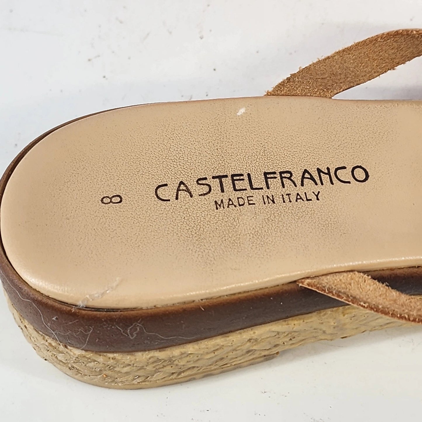 Castelfranco Wedge Sandals Womens 8 Beige Leather Rhinestone Italy