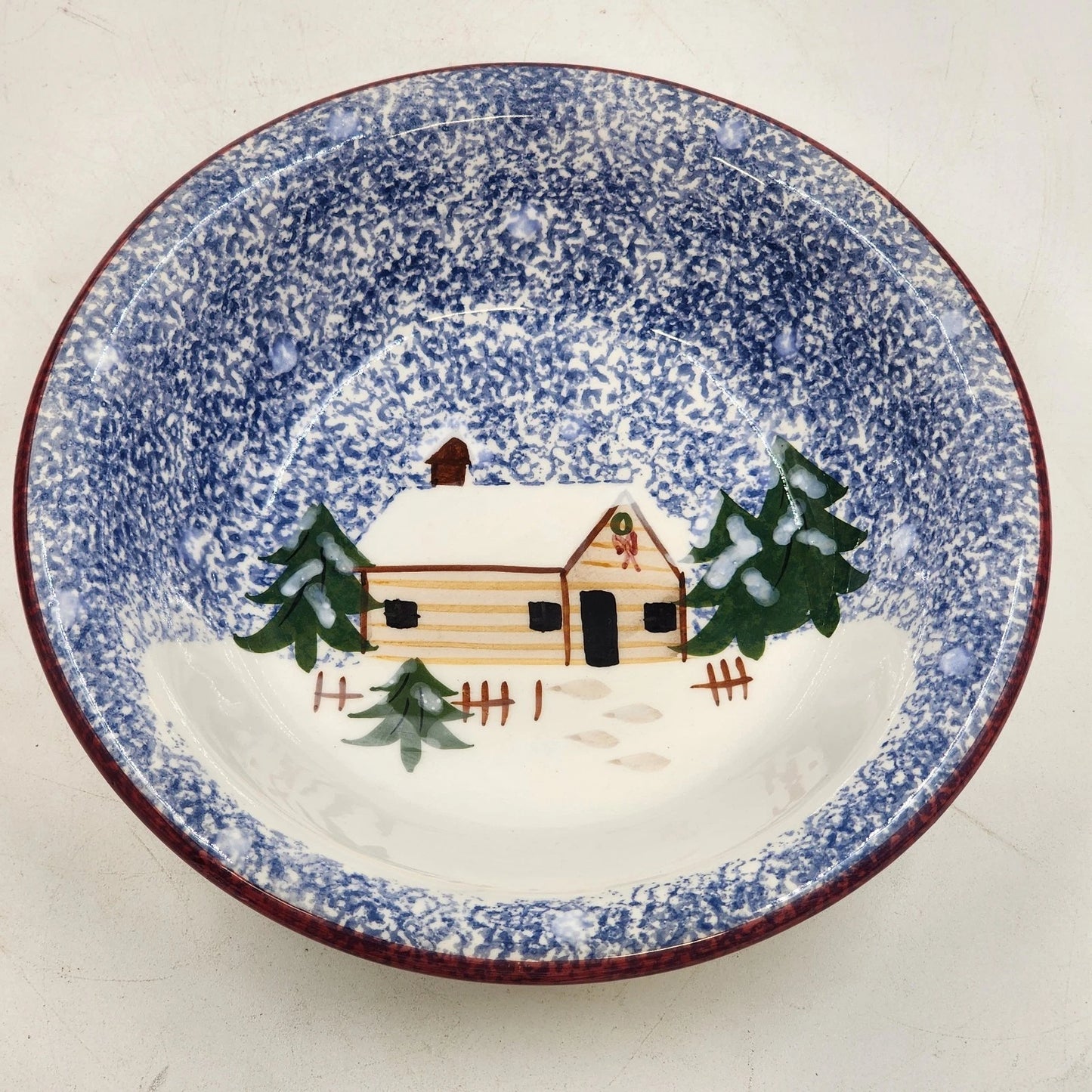 4 Soup Salad Bowls 8.25" Winter Scene Holly Mountain Lodge FWC's Cook's Bazaar