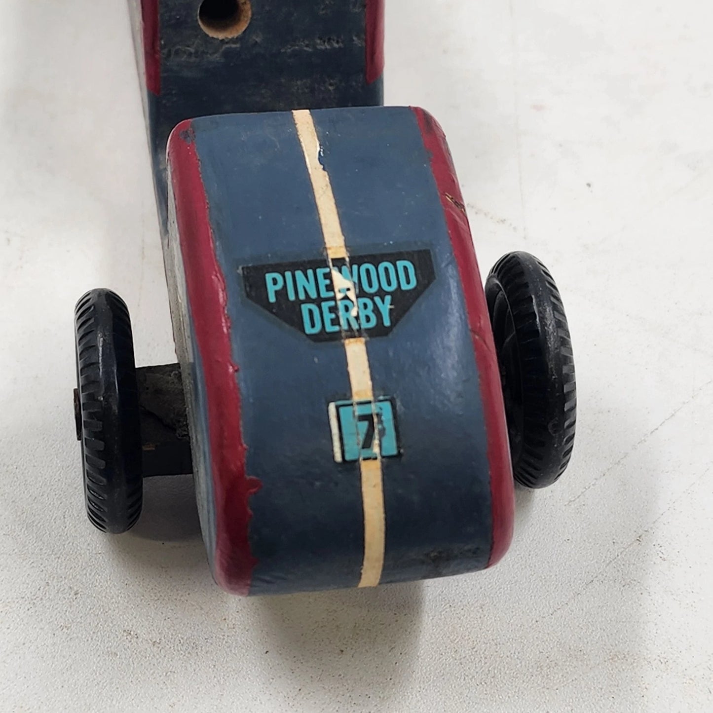 Pinewood Derby Car Blue Drifter Handmade Wood Racer Boy Scout USA 1980s Vintage