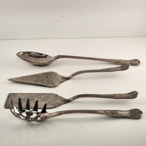 Gorham Kings Pattern Silverplate 4 Large Servers Pie Pasta Spoon Cake Keeper Bag