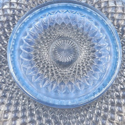 Imperial Katy Blue Bowl Opalescent Diamond Lace Edge Depression Glass 8"