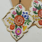 Gold Tone Enamel Tin Diamond Shaped Floral Boho Dangle Drop Earrings 2"