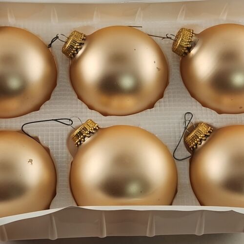 Krebs Christmas Glass Ornaments Gold Chiffon Pearl Satin 6 Pk Boxed Vintage 2.5"