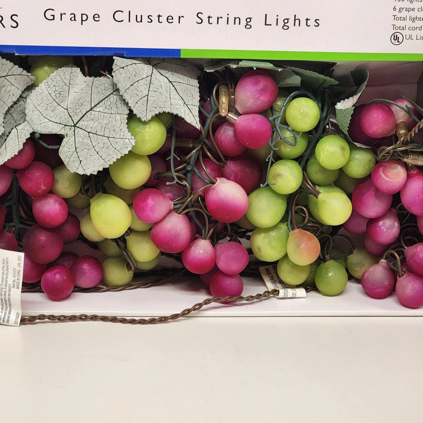 Grape Cluster String Light Set 6 Clusters 150 Lights Red Green New NOS Vintage
