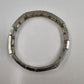 Silver Tone Purple Enamel Rhinestone Link Stretch Bracelet 3" Rectangle