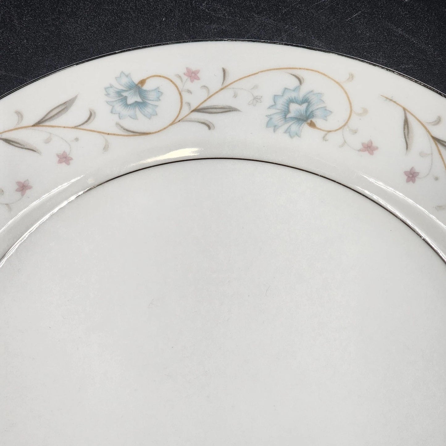 4 English Garden Dinner Plates Platinum Rim 1221 Fine China of Japan