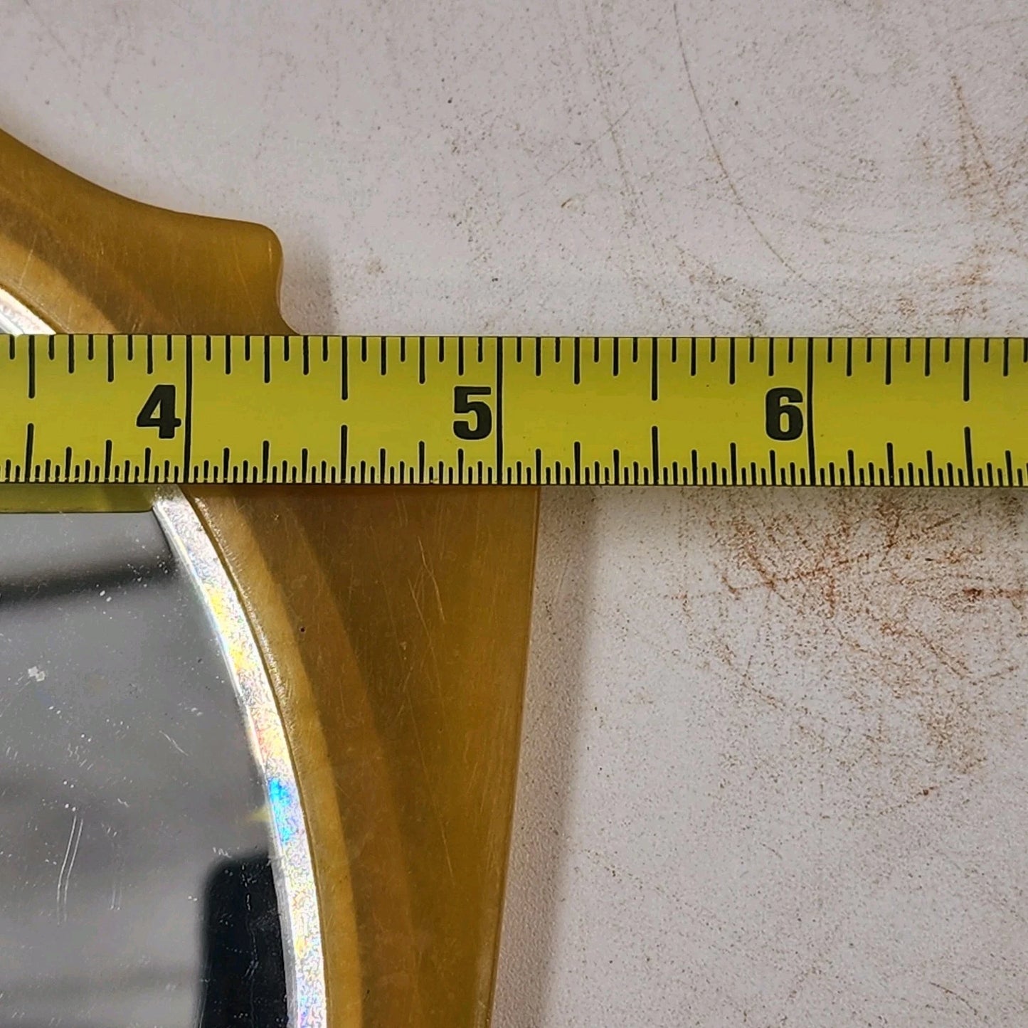 Bakelite Celluloid Hand Vanity Mirror 15" Long Butterscotch Lady Image Art Deco