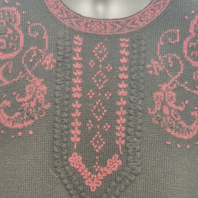 Susan Bristol Black Wool Sweater Hand Embroidered Size 34 1990s