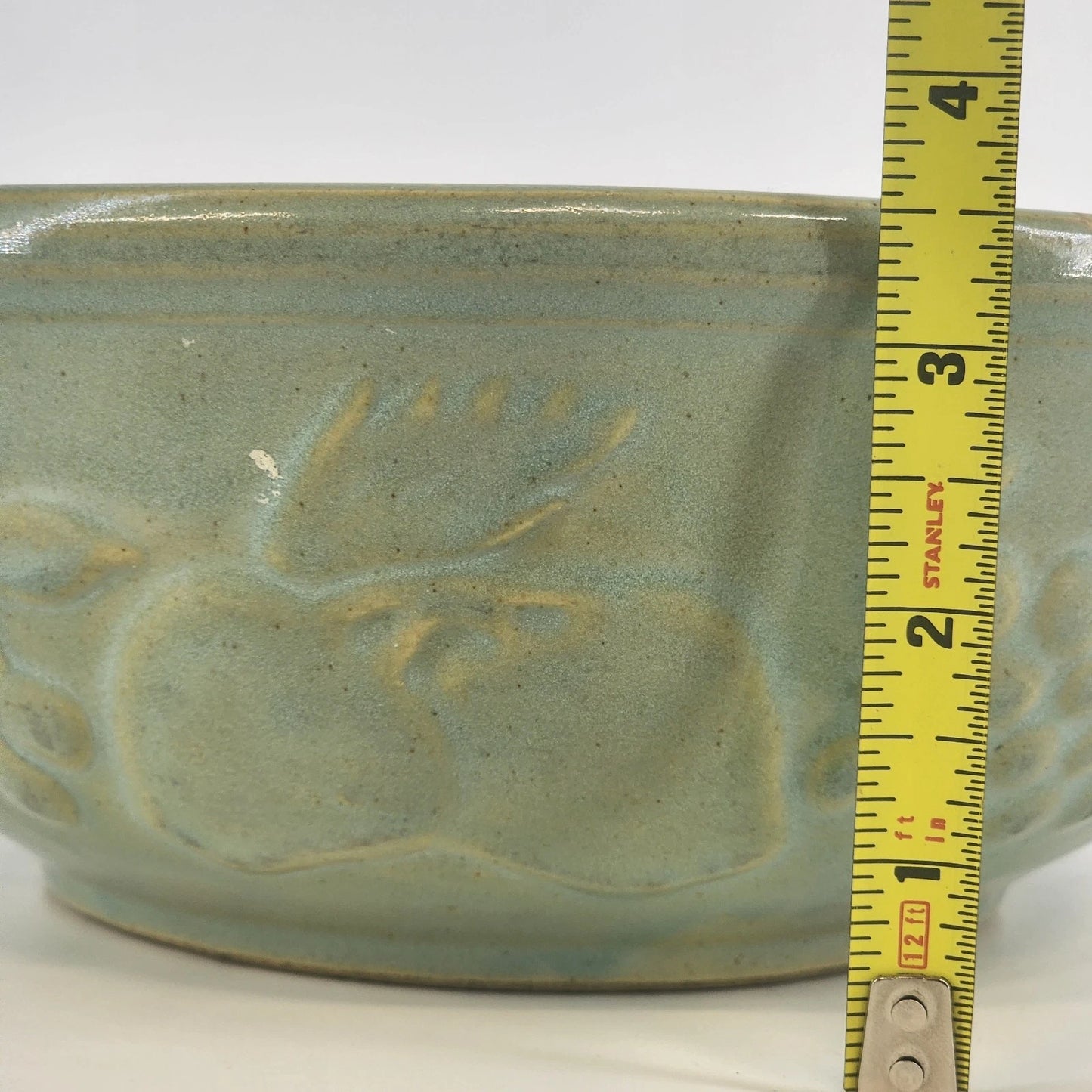 Stoneware Pottery Serving Bowl McCoy USA Seafoam Green Embossed Fruit Grapes 9"