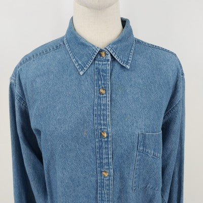 Cambridge Dry Goods Women’s Denim Shirt Size Large Long Sleeve Button Up Blue