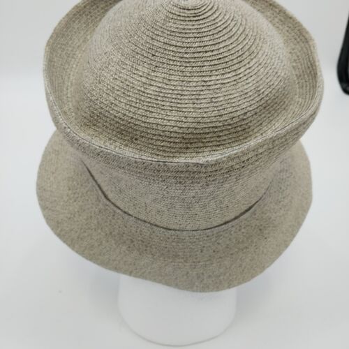 Deborah Rhodes Brimmed Hat Gray Straw Weave Bows Buttons 2.5" Brim Women Medium