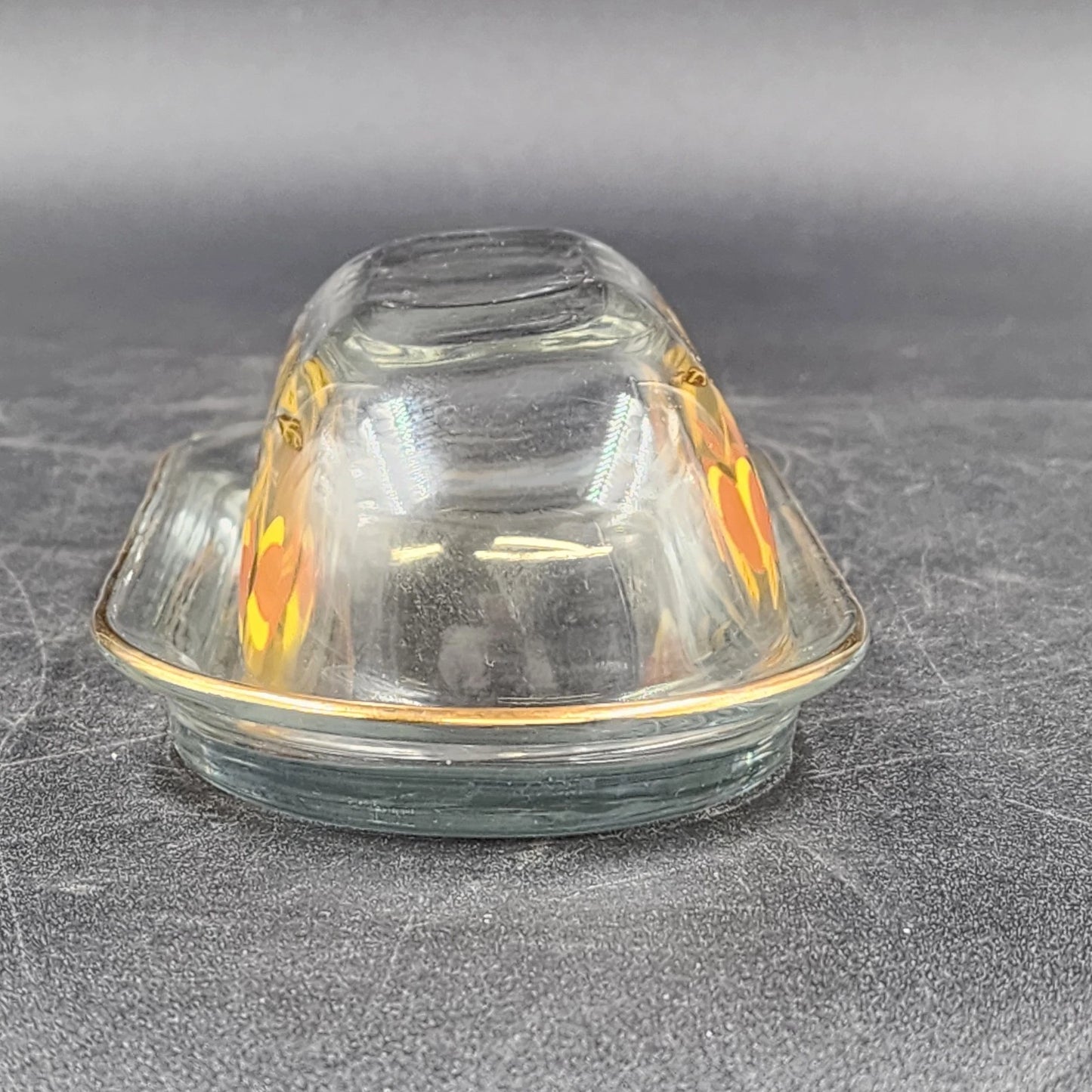 Autumn Leaf Glass Covered Butter Dish 1/4 Lb Hall's Superior Jewel Tea MCM Vtg