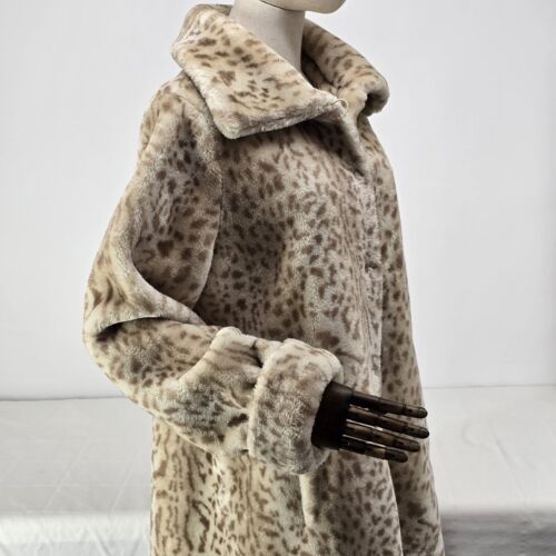 Dennis Snow Leopard Faux Fur Coat Medium Dennis Basso Mid Length Pockets Lined