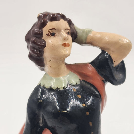 Chalkware Lady in Tex-Mex 19th Century Attire Black Top Green Skirt VTG