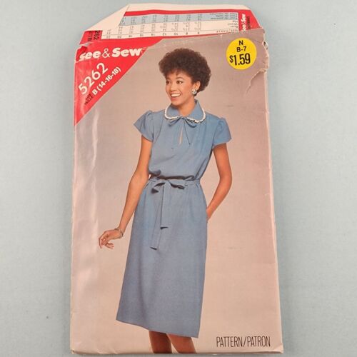 Butterick See & Sew 5262 Vintage Sewing Pattern Misses Dress and Belt Sz B 14-18