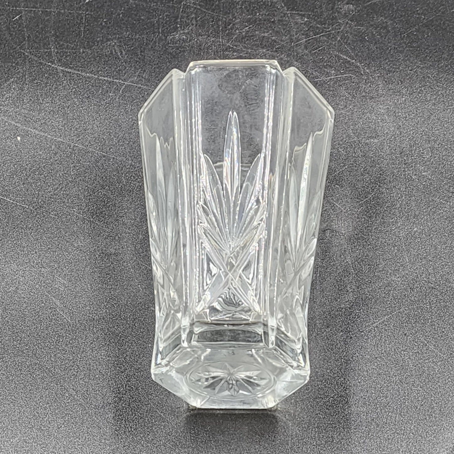 Gorham Avon Lead Crystal Vase 6.5” Clear Cut Crystal Hexagon Design Vtg 1987 USA