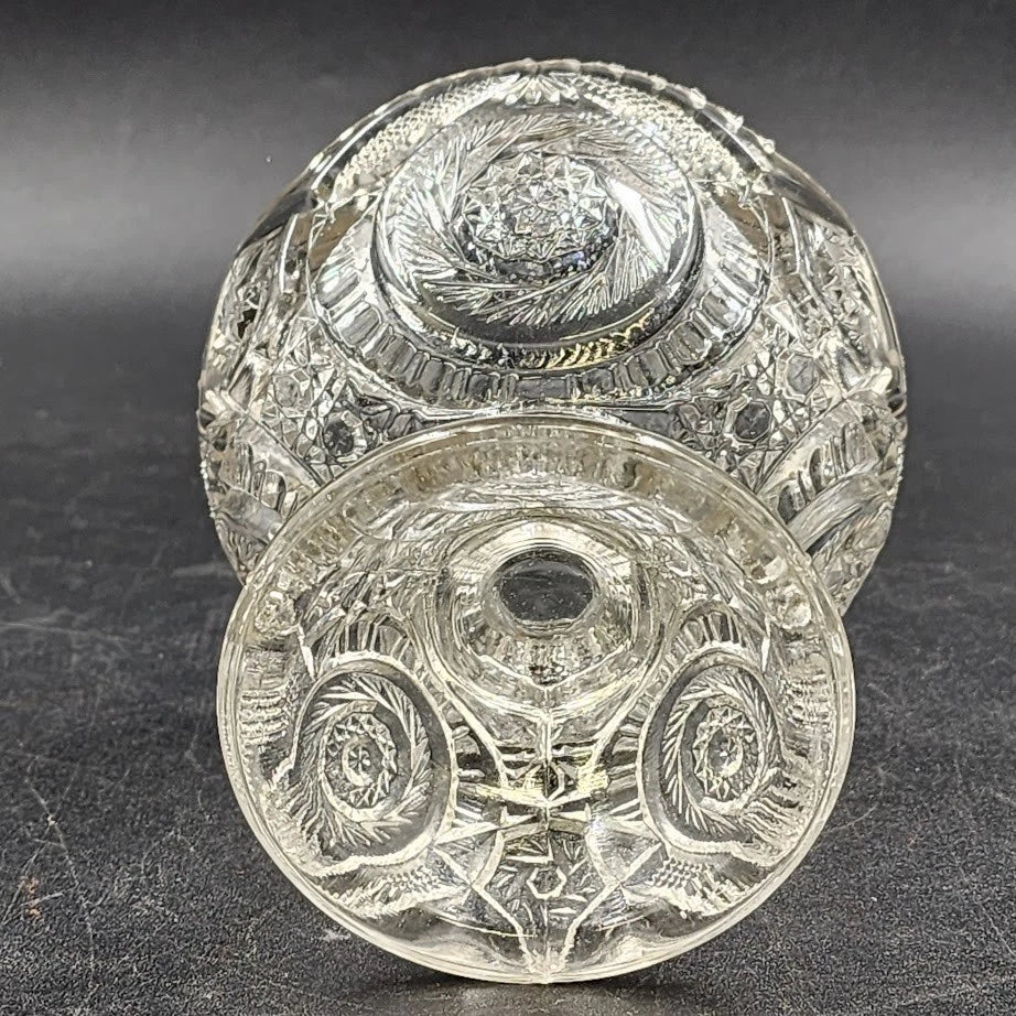 EAPG Pedestal Mini Punch Bowl Clear Glass Spinning Star US Glass 5 Mini Cups Vtg