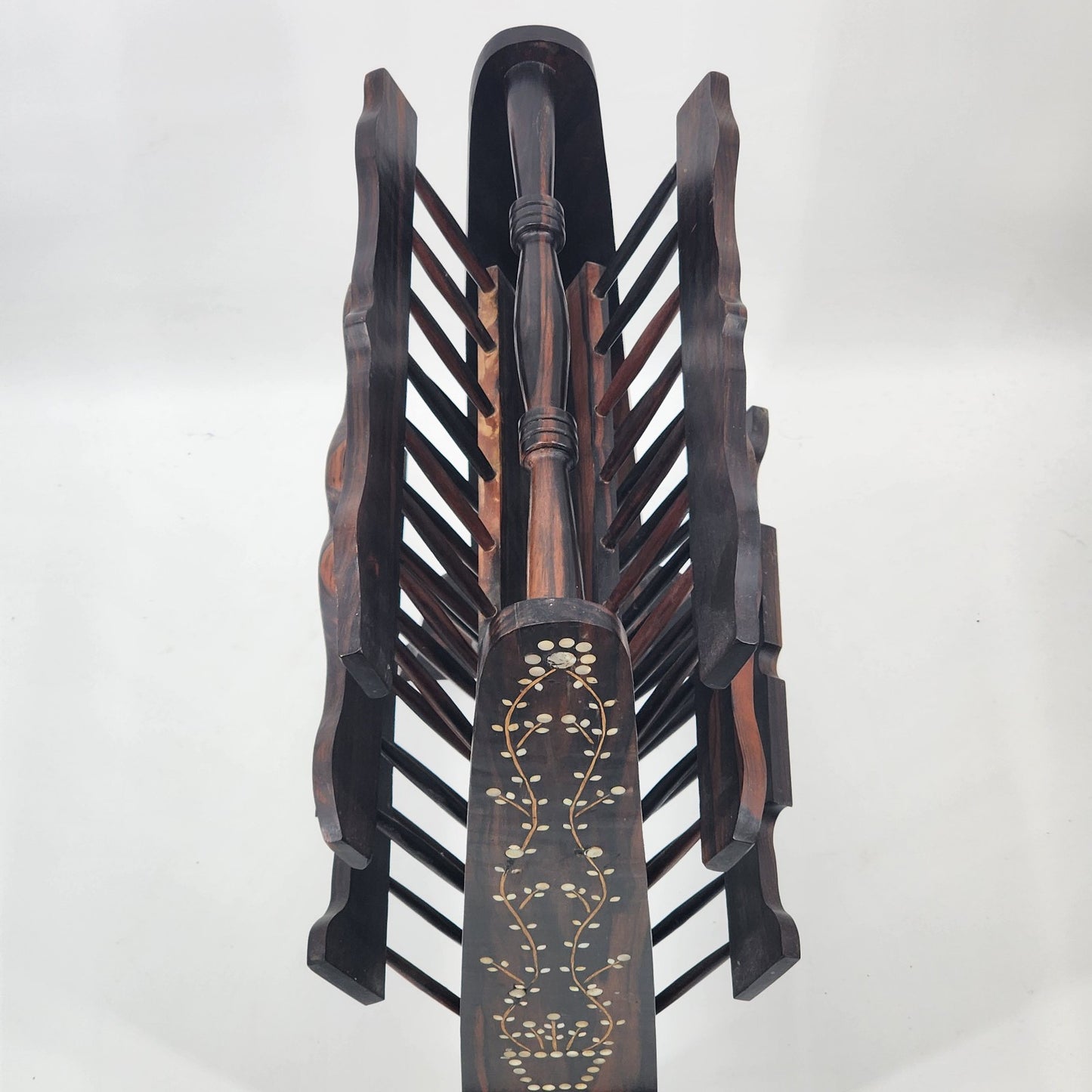 Wood Ebony Inlaid Magazine Rack Book Music by SC Vizcarra w/ 6 Position