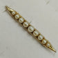 Gold Tone Bar Shaped White Faux Pearl Lapel Pin Brooch 2"Roll over Clasp