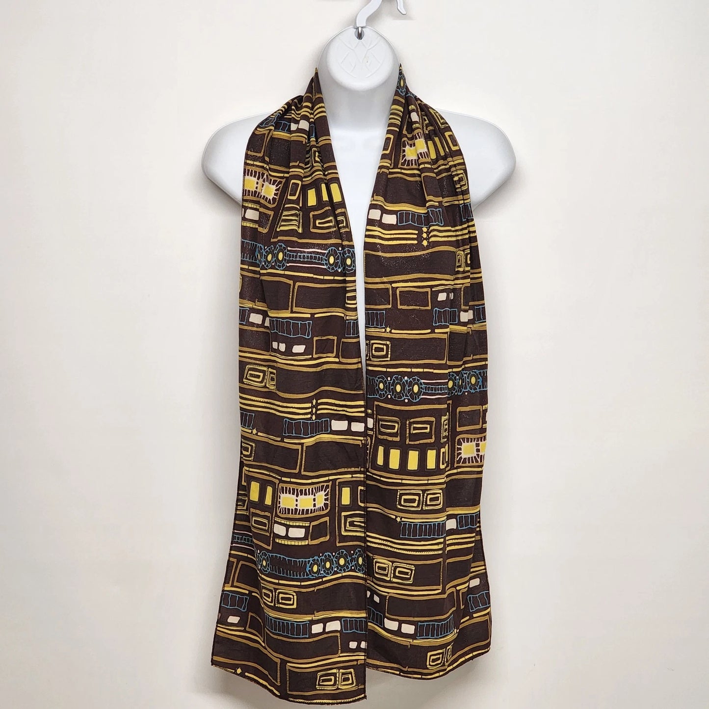 Brown Sparkle Mesh Neck Scarf Long Geometric Glitter Knit Stretch 65x10"