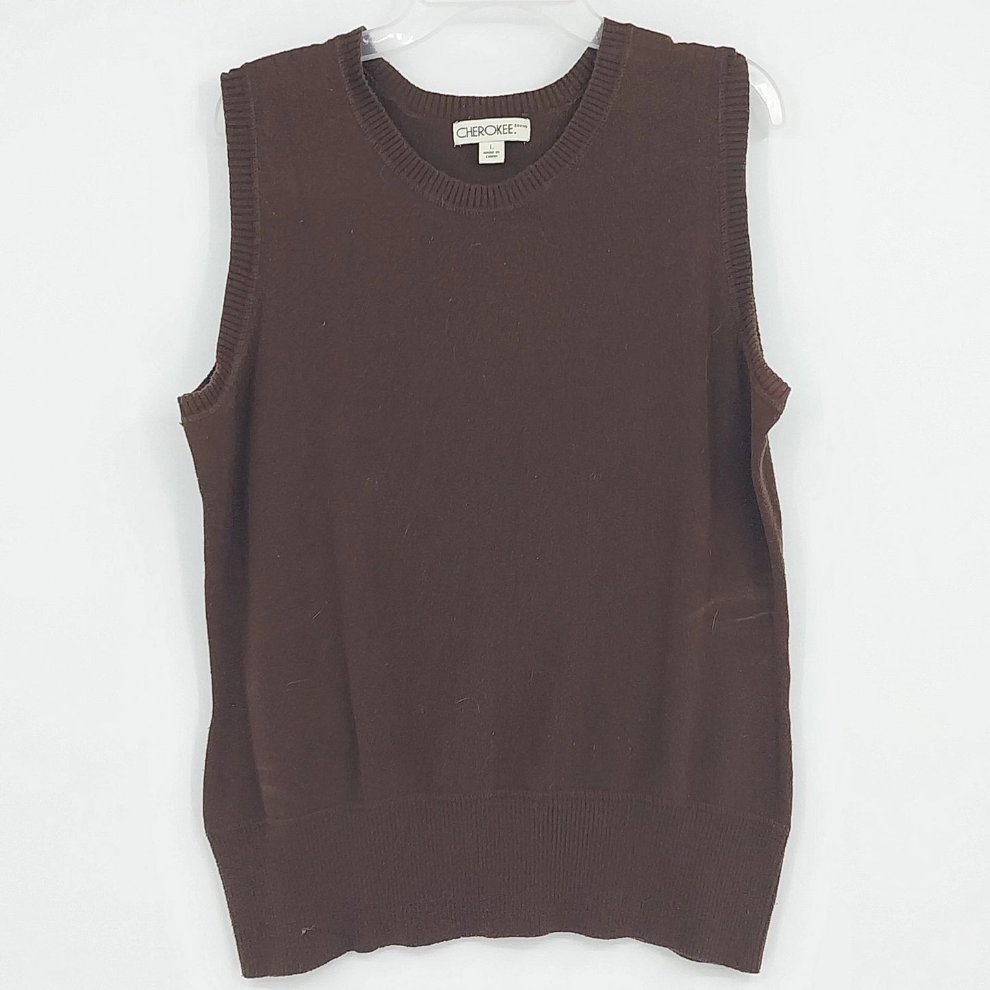 Cherokee Brown Sweater Vest Womens Large Sleeveless Crew Neck Cotton Blend