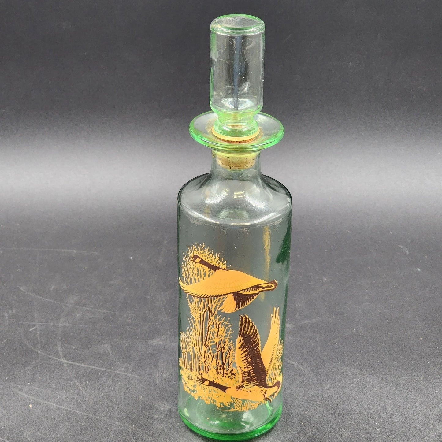 Old Fitzgerald Whiskey Decanter Flying Geese Glass Bottle Stuck Stopper