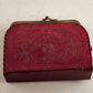 Leather Tooled Coin Purse Kiss Lock Close Red Horse Native Brass Vintage 1970s