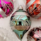 Bradford Novelty 4 Christmas Ornaments Teardrop Glitter Glass 2.25"w Vintage Mex