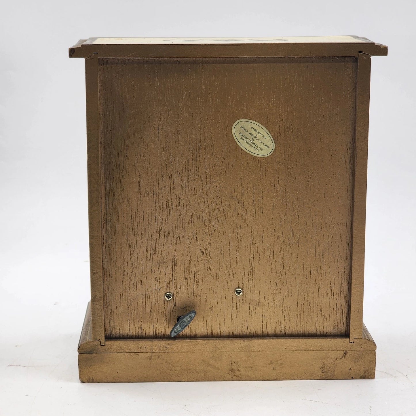 Musical Jewelry Box Wood Wind Up Hinge Top Desk 2 Shelves & 2 Drawers Gold Works