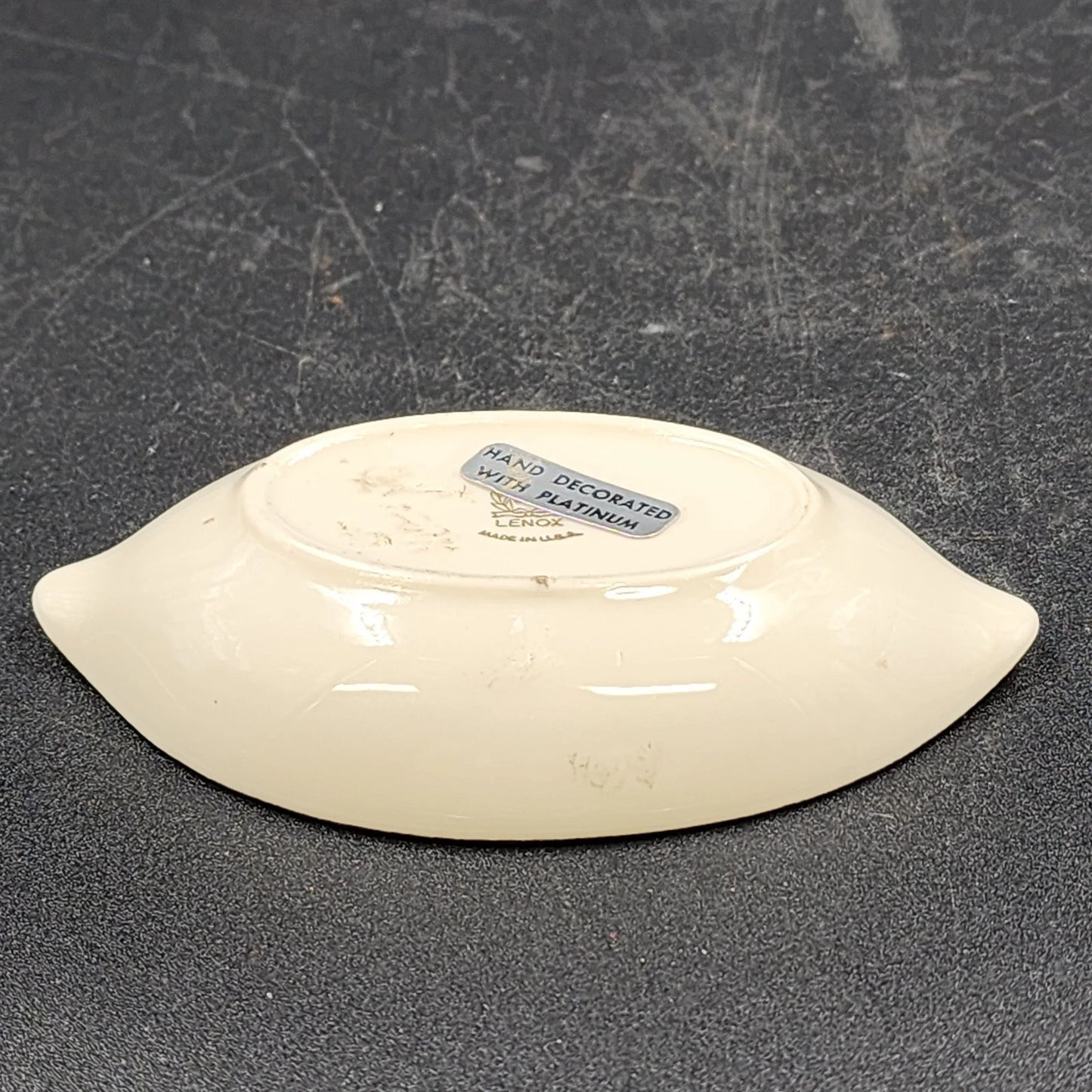 Lenox Olympia Vanity Trinket Dish Cream Oval Platinum Hand Trimmed 4" USA Vtg