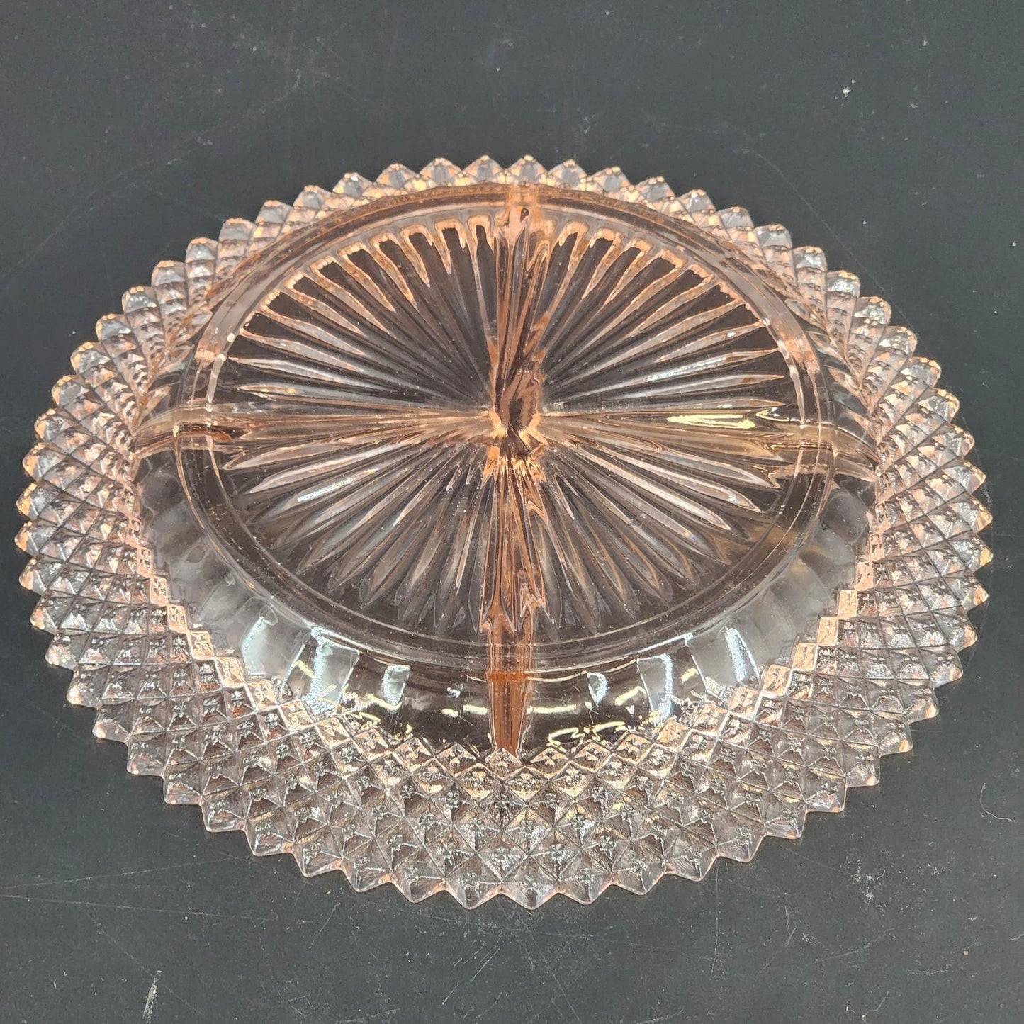 Pink Depression Glass Divided Grill Plate Anchor Hocking Miss America 9" Vintage