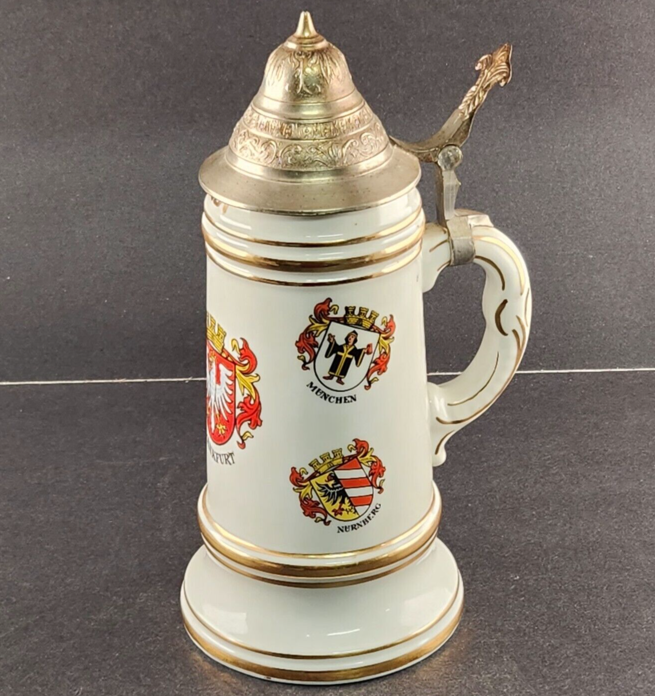 10" German Beer Stein Musical Ceramic Lidded Vintage Personalized Plays GOOD BYE