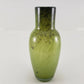 Hand Blown Green Art Glass Vase Speckled Splatter Stretch Heavy Ribbed 9.75" Vtg