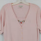 Yarnworks Pink Embroidered Cardigan Sweater Women Medium Floral Acrylic Knit Vtg