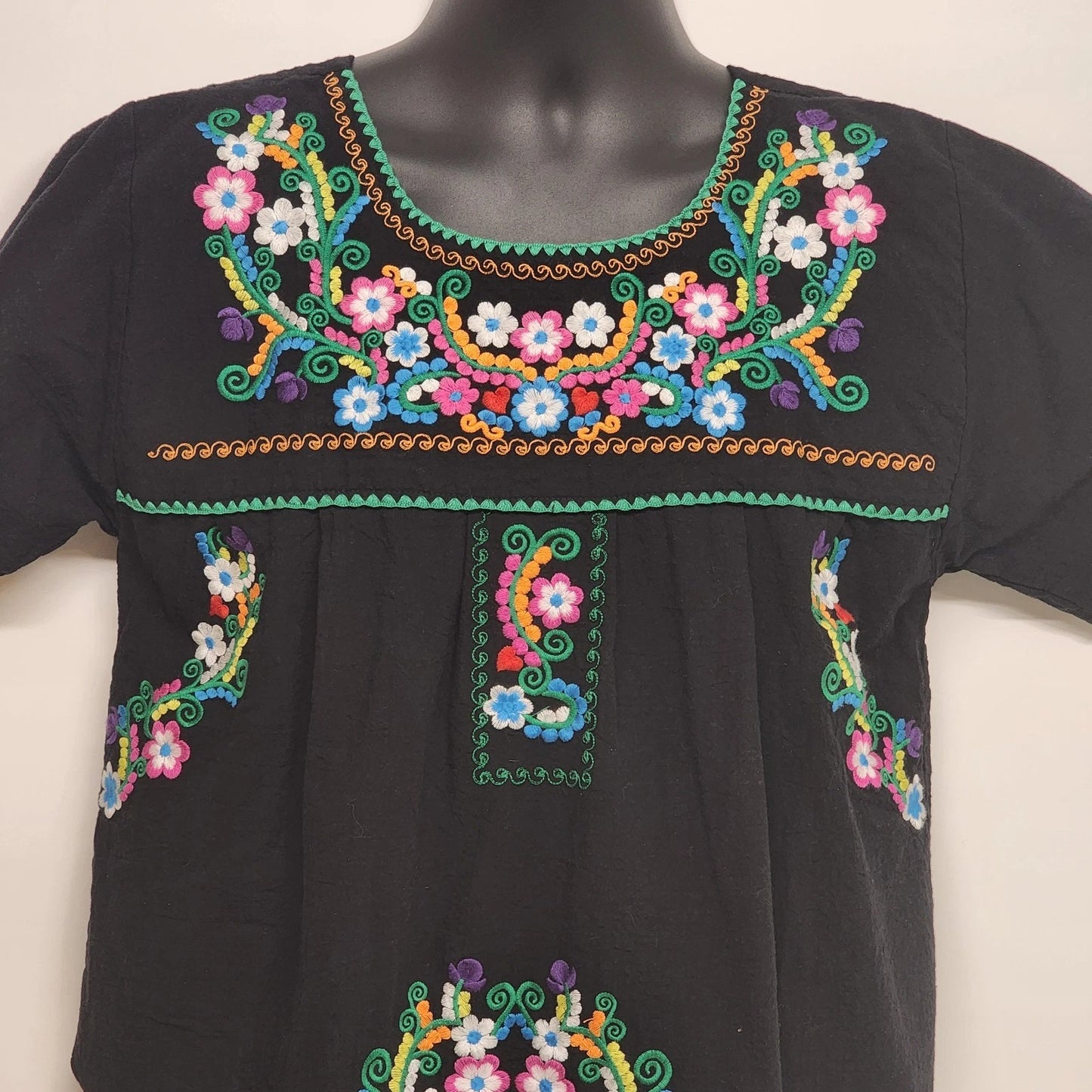 YZXDORWJ Embroidered Boho Shirt Black Crinkle Cotton Blend Short Sleeve Size XXL