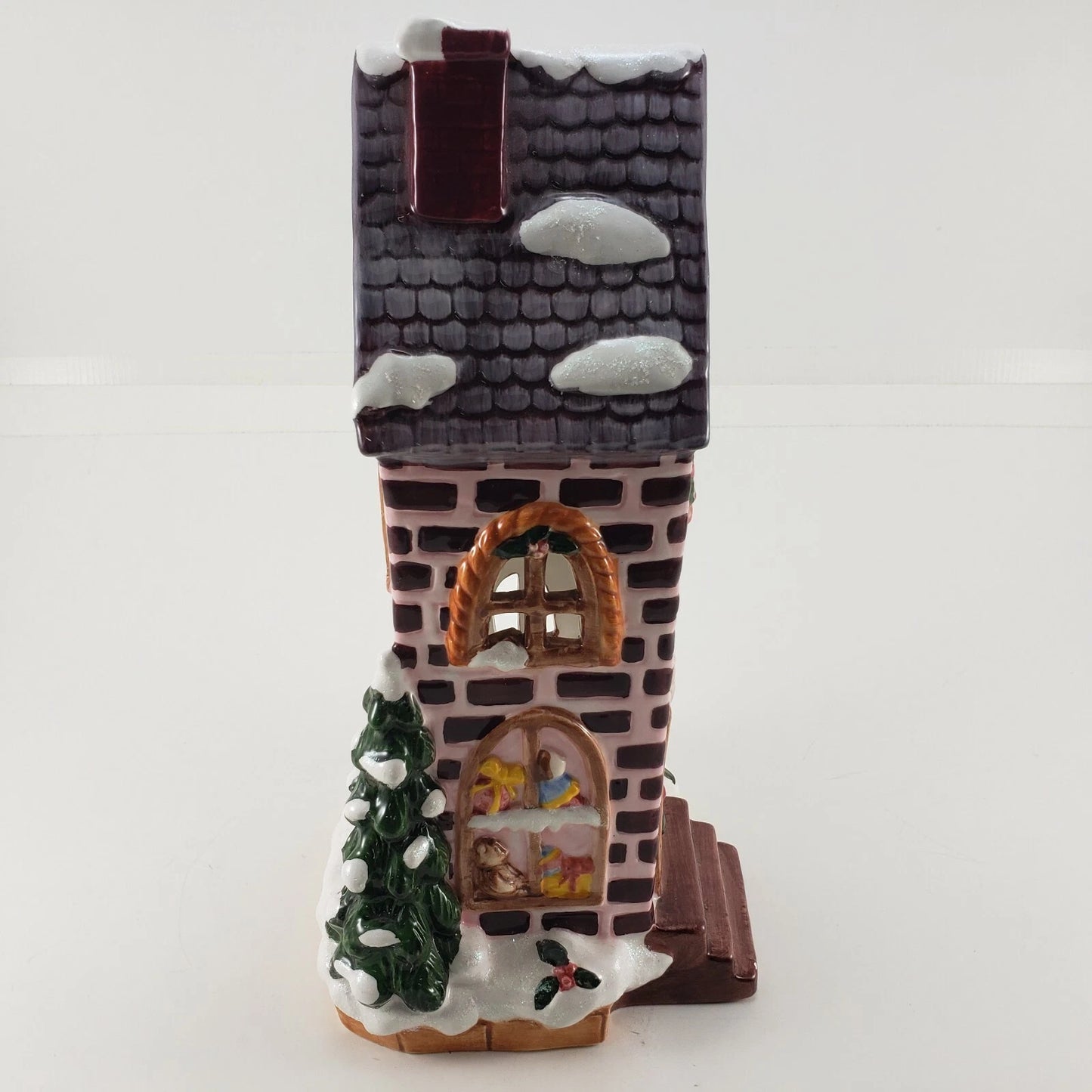 Toy Shop Christmas Cozy Lites Band Design 12" Ceramic Tea Light House 2001 China